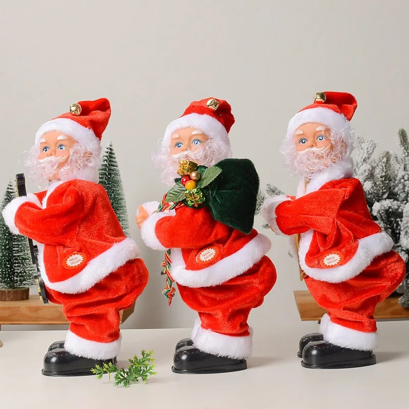 Hip Dance Santa Doll with Musical Guitar Christmas Ornament Kids Gift for Holiday Party Decor